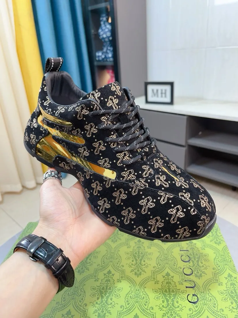 Men's shoes 💰560🌹🌹【GUCCI】pop-top casual sneakers with daddy outsole, breathable and comfortable, easy to walk, a versatile style for trendy men, upper with cowhide edged outsole design➕genuine leather lining➕Gucci's popular original outsole, sports and running style, super comfortable. Code number 38-44